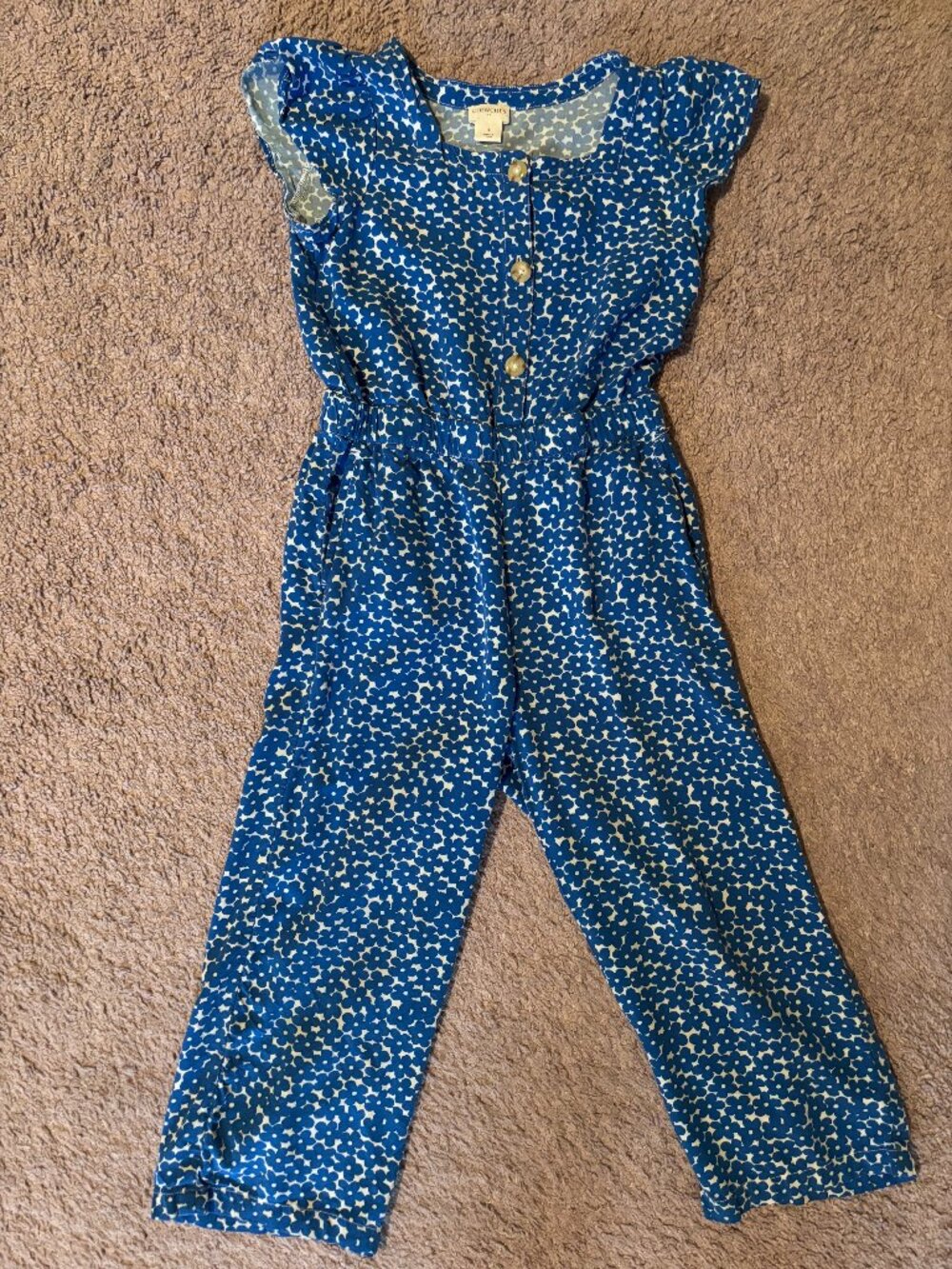 J. Crew Crewcuts Blue Floral Cottagecore Flutter Sleeve Button Jumpsuit